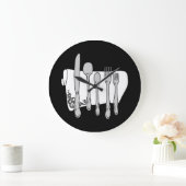 Gray Silverware White Napkin No Numbers Clock Große Wanduhr (Zuhause)