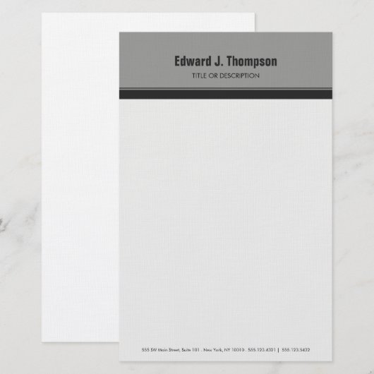 Gray Simple Border Briefpapier (Vorne/Hinten)