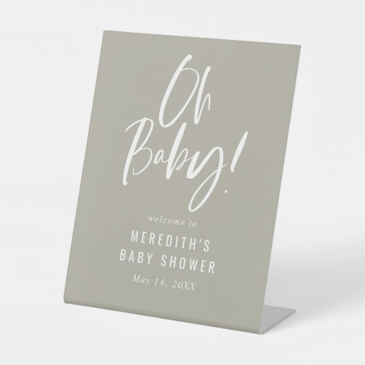 Gray Simple Calligraphy Neutral Baby Shower Sockelschild (Vorderseite)