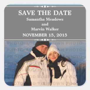 Gray Simple Chic Foto Save the Date Stickers
