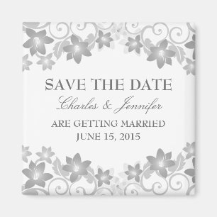 Gray Simple Floral Save the Date Magnet