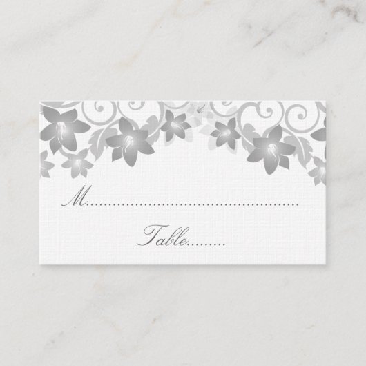 Gray Simple Floral Wedding Platzkarte (Vorderseite)