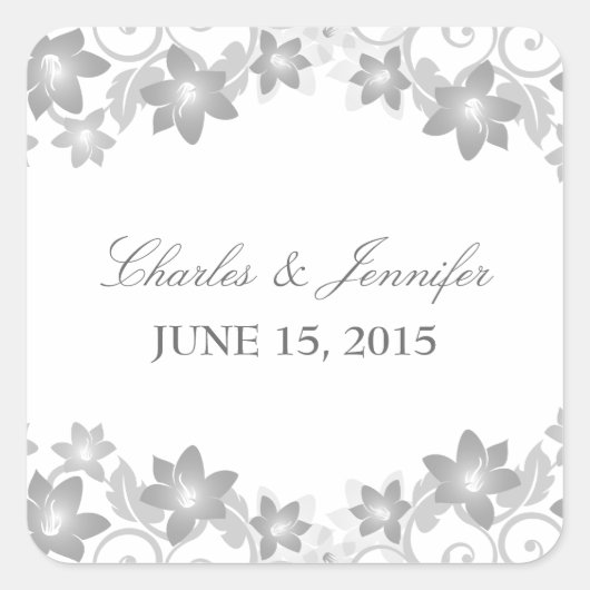 Gray Simple Floral Wedding Stickers (Vorderseite)