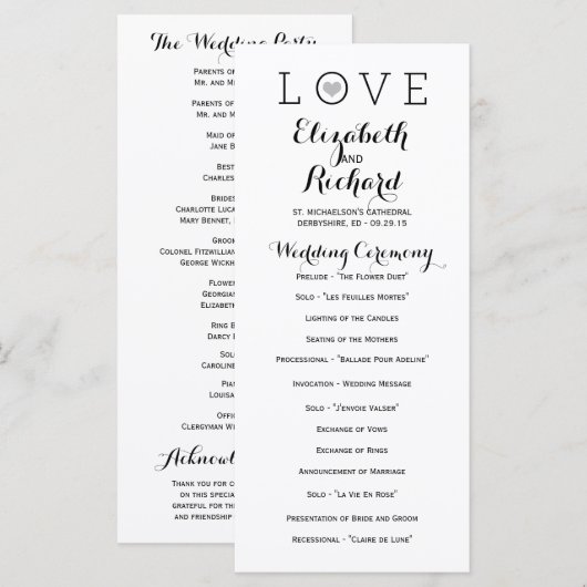Gray Simple Liebe Hochzeitsprogramme Programm (Vorne/Hinten)