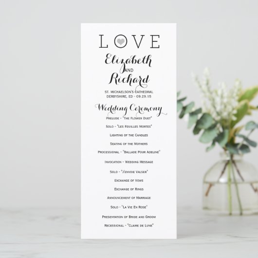 Gray Simple Liebe Hochzeitsprogramme Programm (Stehend Vorderseite)