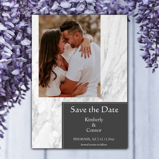 Gray Simple Marbled Foto Save The Date