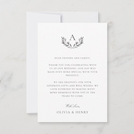 Gray Simple Monogram Wedding Foto Dankeskarte (Rückseite)