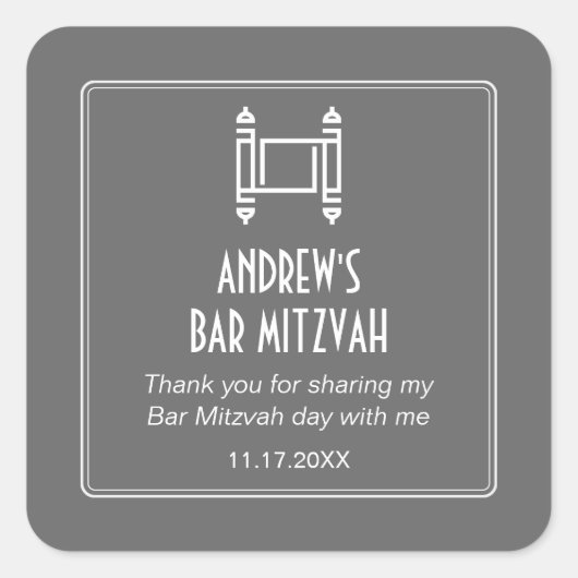 Gray Simple Torah Bar Mitzvah Quadratischer Aufkleber (Vorderseite)