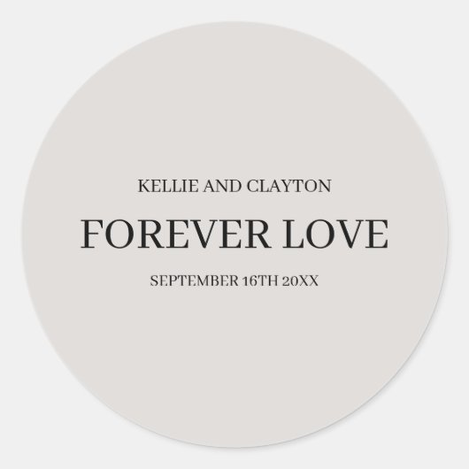 Gray Simple Wedding Classic Round Sticker (Vorderseite)