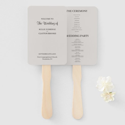 Gray Simple Wedding Program Hand Fan Fächer (Vorne und Hinten)