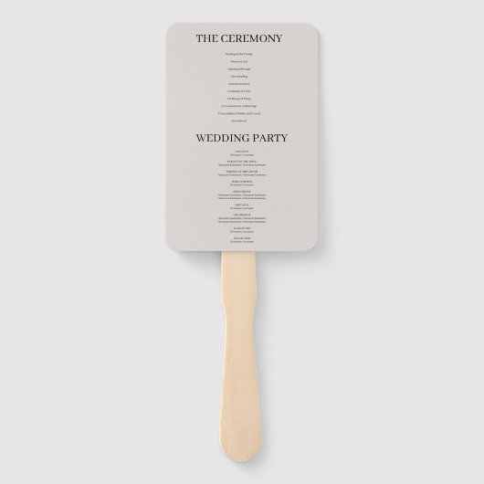 Gray Simple Wedding Program Hand Fan Fächer (Rückseite)