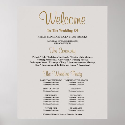 Gray Simple Wedding Zeremony Programm Signing Poster (Vorne)