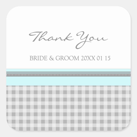 Gray Sky Blue Gingham Vielen Dank Gastgeschenk Hoc Quadratischer Aufkleber (Vorderseite)