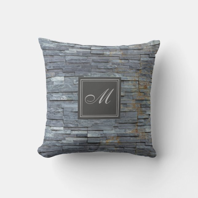Gray Slate Monogram Kissen (Vorderseite)