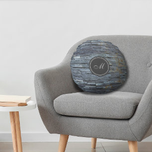Gray Slate Monogram Rundes Kissen
