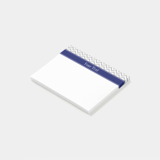 Gray SLg Zickzack Navy Name Monogram Post-it Klebezettel (angewinkelt)