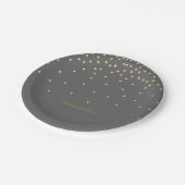 Gray & Small Gold Foil Confetti Dots Party Teller (Schrägansicht)