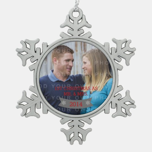 Gray Snowflake Banner Holiday Foto Ornament v2 (Vorderseite)