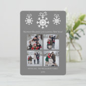 Gray Snowflake Ornamente FotoCollage Feiertagskarte (Stehend Vorderseite)