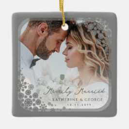 Gray Snowflakes Rahmen Modernes Holiday Wedding Fo Keramikornament