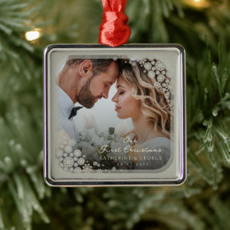 Gray Snowflakes Rahmen Modernes Holiday Wedding Fo Ornament Aus Metall