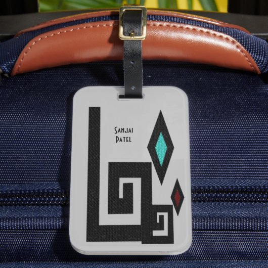 Gray Southwestern Style Geometric Luggage Tag Gepäckanhänger (Vorderseite Insitu 2)