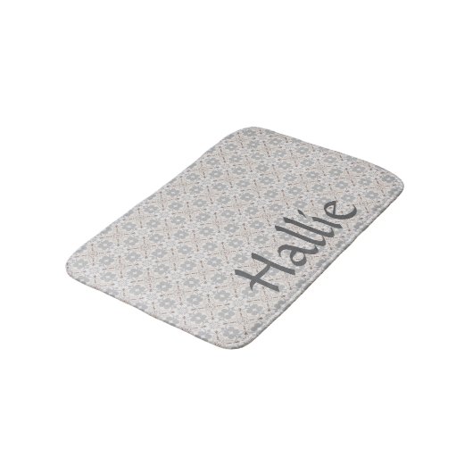 Gray Spanish Tile Pattern Absorbent Pet Mat Badematte (Schrägansicht)