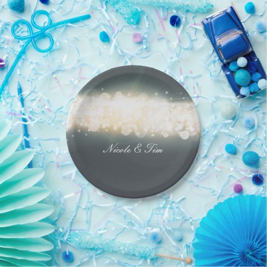 Gray Sparkle Lights Sky Blast Wedding Teller (Party)