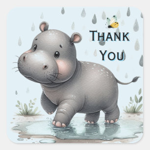 Gray spielful Hippo Danke Square Sticker