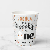 Gray Spooky Ein Halloween 1. Geburtstag Pappbecher (Rückseite)