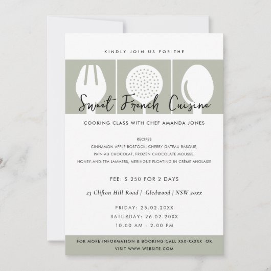 GRAY SPOON FORK COOKERY CLASS EINLADEN VORLAGE (Vorderseite)