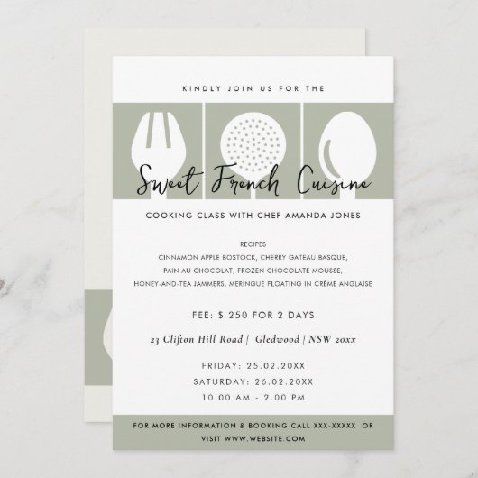 GRAY SPOON FORK COOKERY CLASS EINLADEN VORLAGE (Vorne/Hinten)
