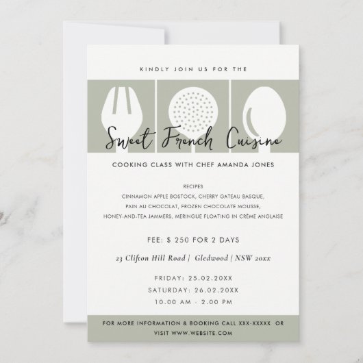 GRAY SPOON FORK COOKERY CLASS EINLADEN VORLAGE (Vorderseite)