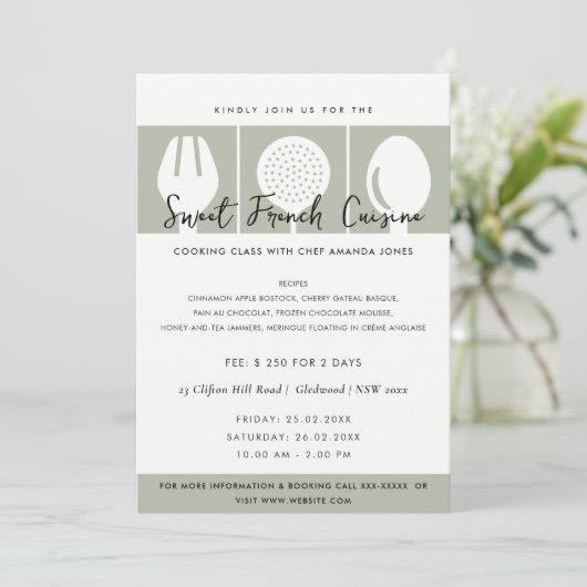 GRAY SPOON FORK COOKERY CLASS EINLADEN VORLAGE (Stehend Vorderseite)