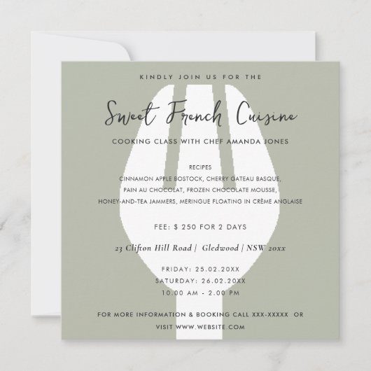 GRAY SPOON FORK COOKING CLASS EINLADEN VORLAGE (Vorderseite)