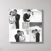 Gray Square Grid Monogram Wedding 4 Foto Collage Leinwanddruck (Vorderseite)