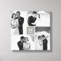 Gray Square Grid Monogram Wedding 4 Foto Collage