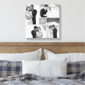 Gray Square Grid Monogram Wedding 4 Foto Collage Leinwanddruck (Insitu (Schlafzimmer))