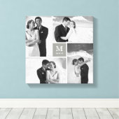 Gray Square Grid Monogram Wedding 4 Foto Collage Leinwanddruck (Insitu (Holzboden))