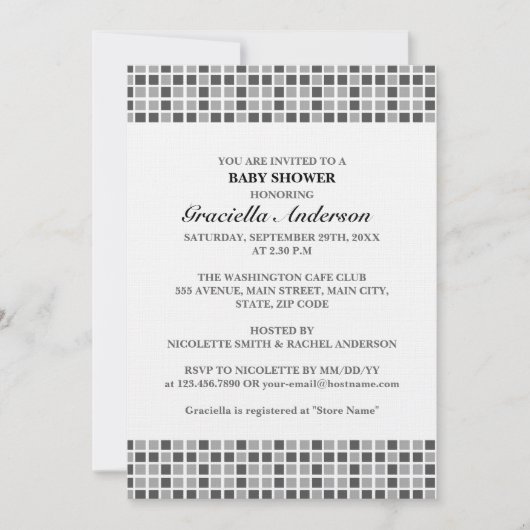 Gray Squares Pattern Baby Dusche Einladung (Vorderseite)