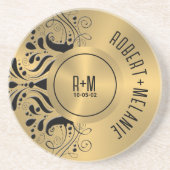 Gray Stainless Steel Look Black Floral Accent Getränkeuntersetzer (Vorne)