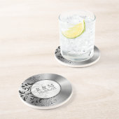 Gray Stainless Steel Look Black Floral Accent Untersetzer (Seite)