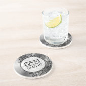 Gray Stainless Steel Look Black Paisley Lace Sandstein Untersetzer (Seite)