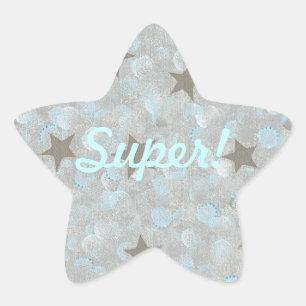 Gray Stars Blue Silver Bubbles Super Stickers