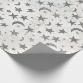 Gray Stars Moon Gold Sky Galaxy Weißer grauer Marm Geschenkpapier (Ecke)