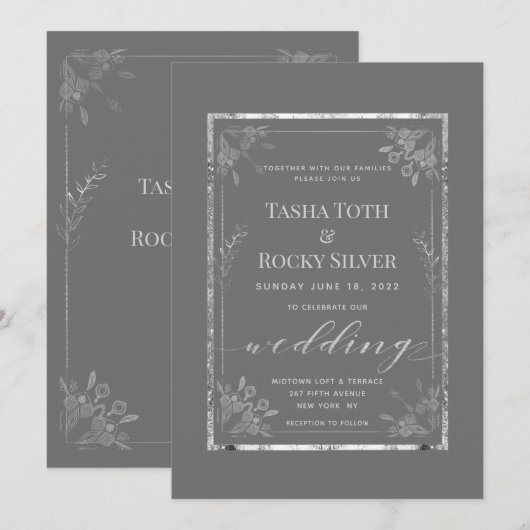 Gray Sterling Wedding Einladung (Vorne/Hinten)