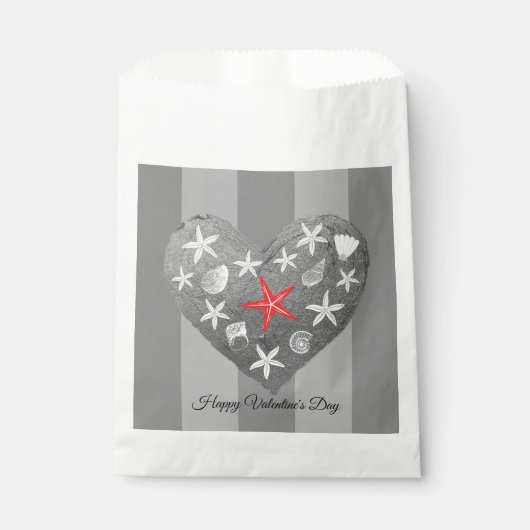 Gray Stripe Coastal Thema Seashell Starfish Herz Geschenktütchen (Vorderseite)