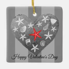 Gray Stripe Coastal Thema Seashell Starfish Herz Keramikornament