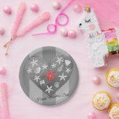 Gray Stripe Coastal Thema Seashell Starfish Herz Pappteller (Party)