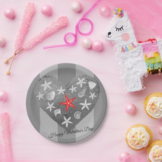 Gray Stripe Coastal Thema Seashell Starfish Herz Pappteller (Party)